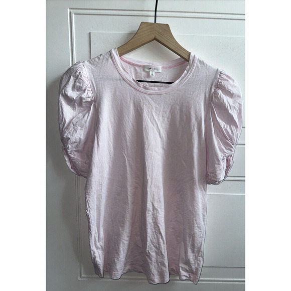 A.L.C. Katie Pale Pink Puff Sleeve Shirt Sixe X-Small Designer Casual Chic Relax - Picture 3 of 10